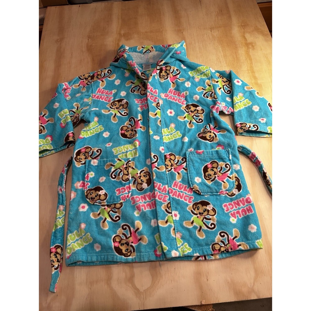 St. Eve Swim Girls Hula Dance Monkey Hooded Cover Up Robe Size L 10/12 Tropical